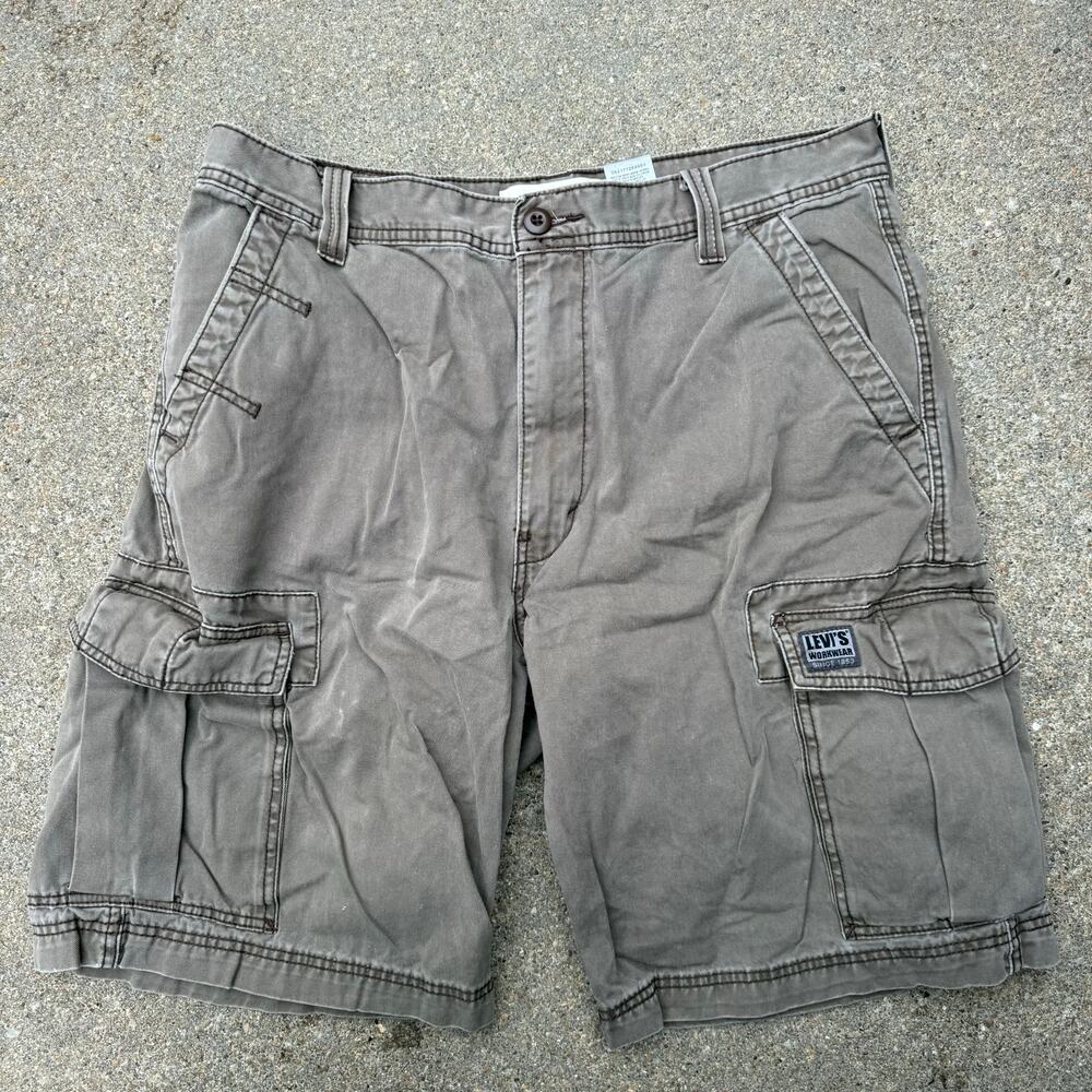 Y2K Levi's Workwear Loose Fit Cargo Shorts Olive Brown 100% Cotton Men's Size 36